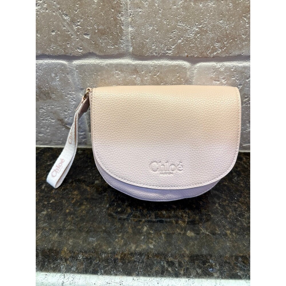 Chloé Parfums Cosmetic Pouch Wristlet Blush Pink Faux Leather Makeup Bag NEW
